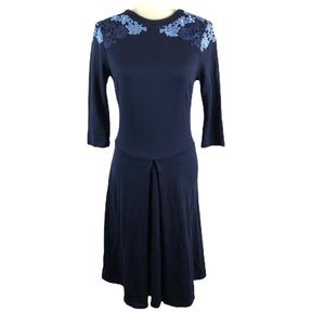 Motek Navy Floral Lace Trim Dress